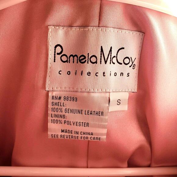Vintage Pamela McCoy Pink Classic Quilted Leather Coat Size S Lined 2 Pockets - Picture 7 of 10